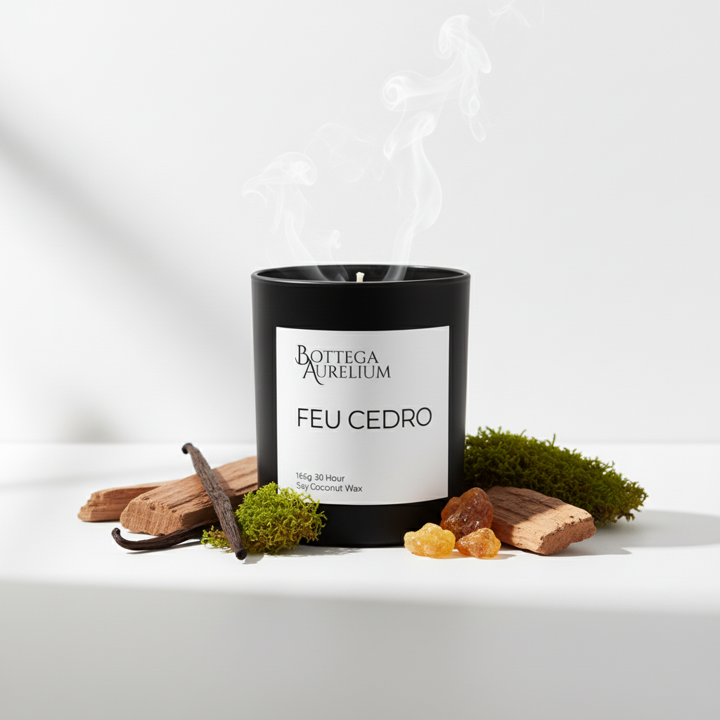Feu Cedro with Ingredients - Black Candle