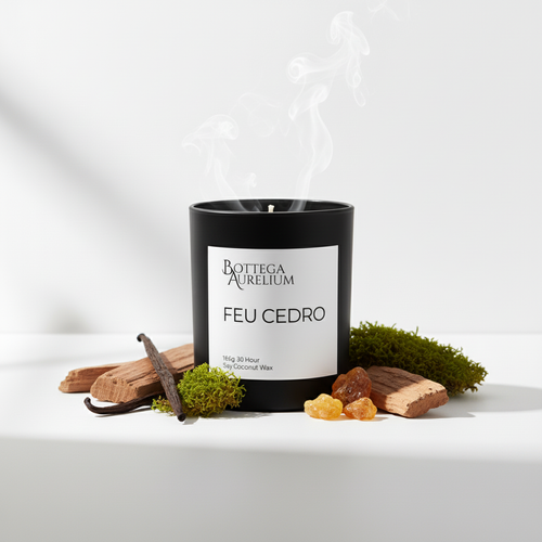 Feu Cedro with Ingredients - Black Candle