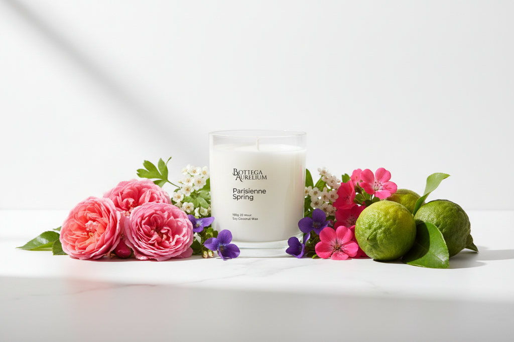 Parisienne Spring candle with botanicals - no border