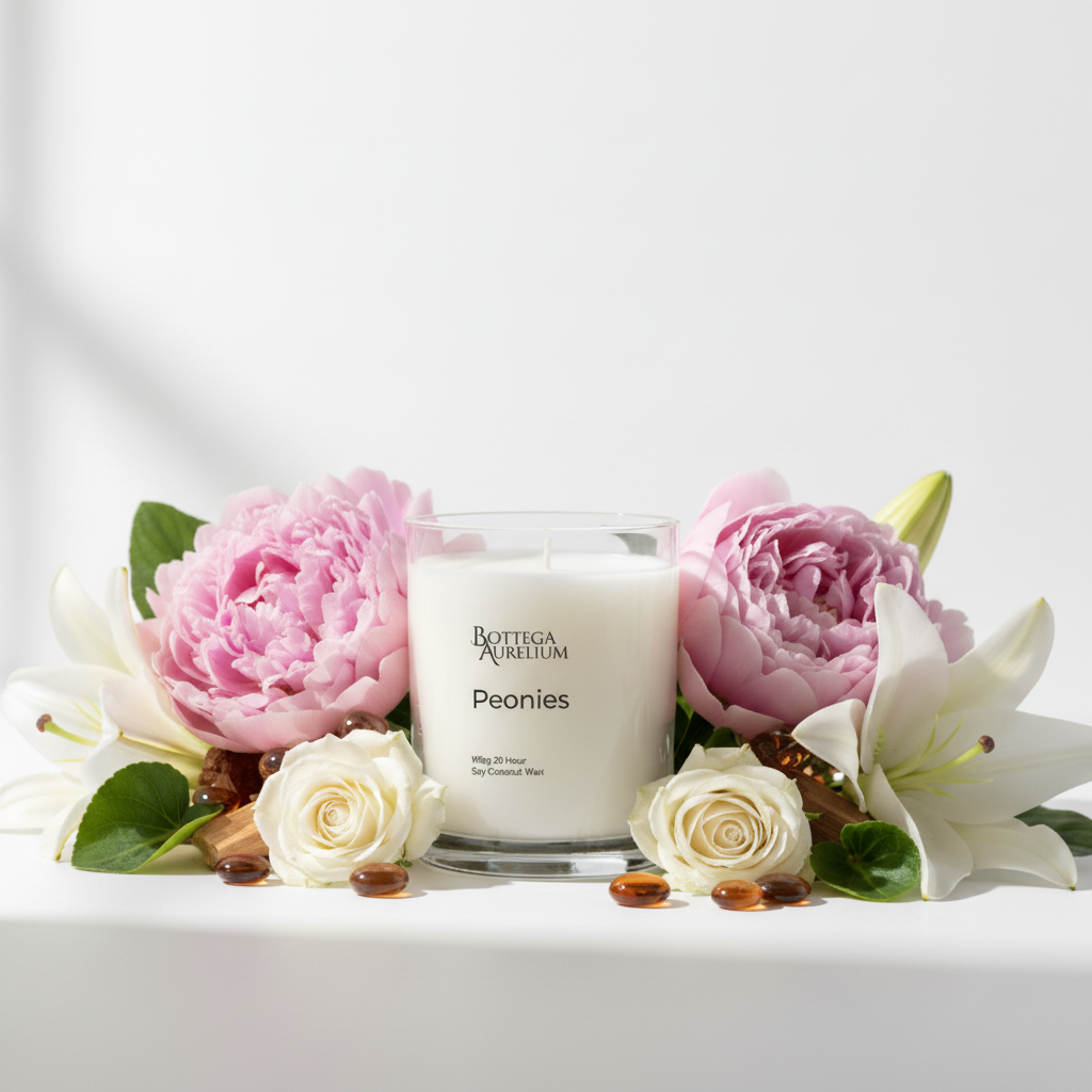 Peonies candle with florals - no border