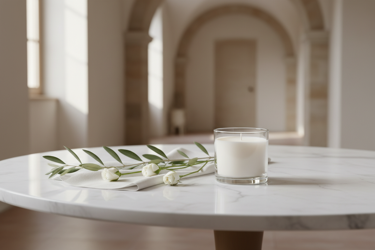 Styled Candle on White Table